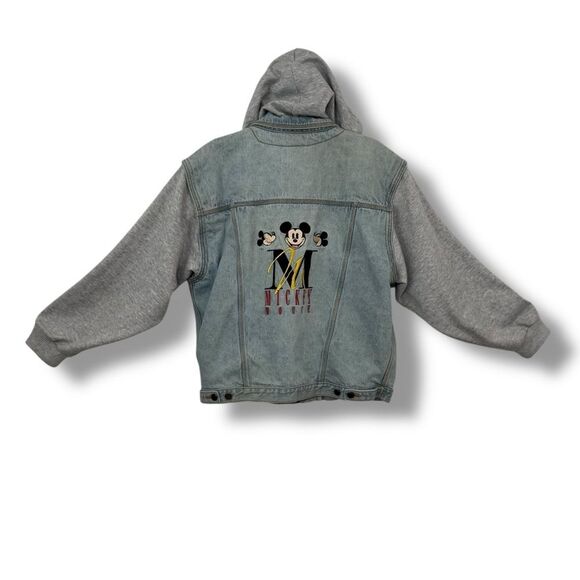 Mickey Inc Vintage 90s Mickey Mouse Denim Hoodie Jacket Adult XL Disney JeanCoat - Picture 2 of 8